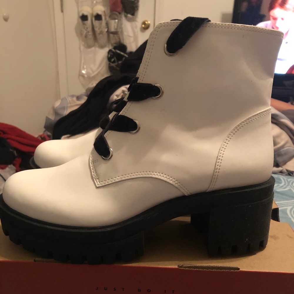 Patent Leather white boots